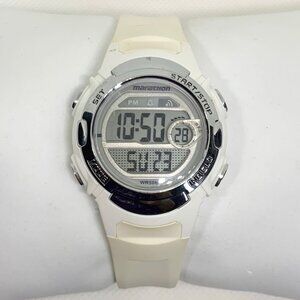 Marathon women digital watch 34mm silver white tone plastic band running